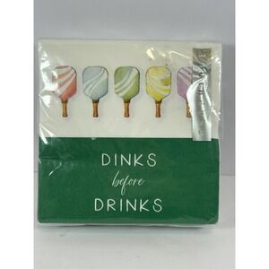 New 40 Paper Cocktail Napkins "Dinks Before Drinks" Graphique Pickleball Paddle